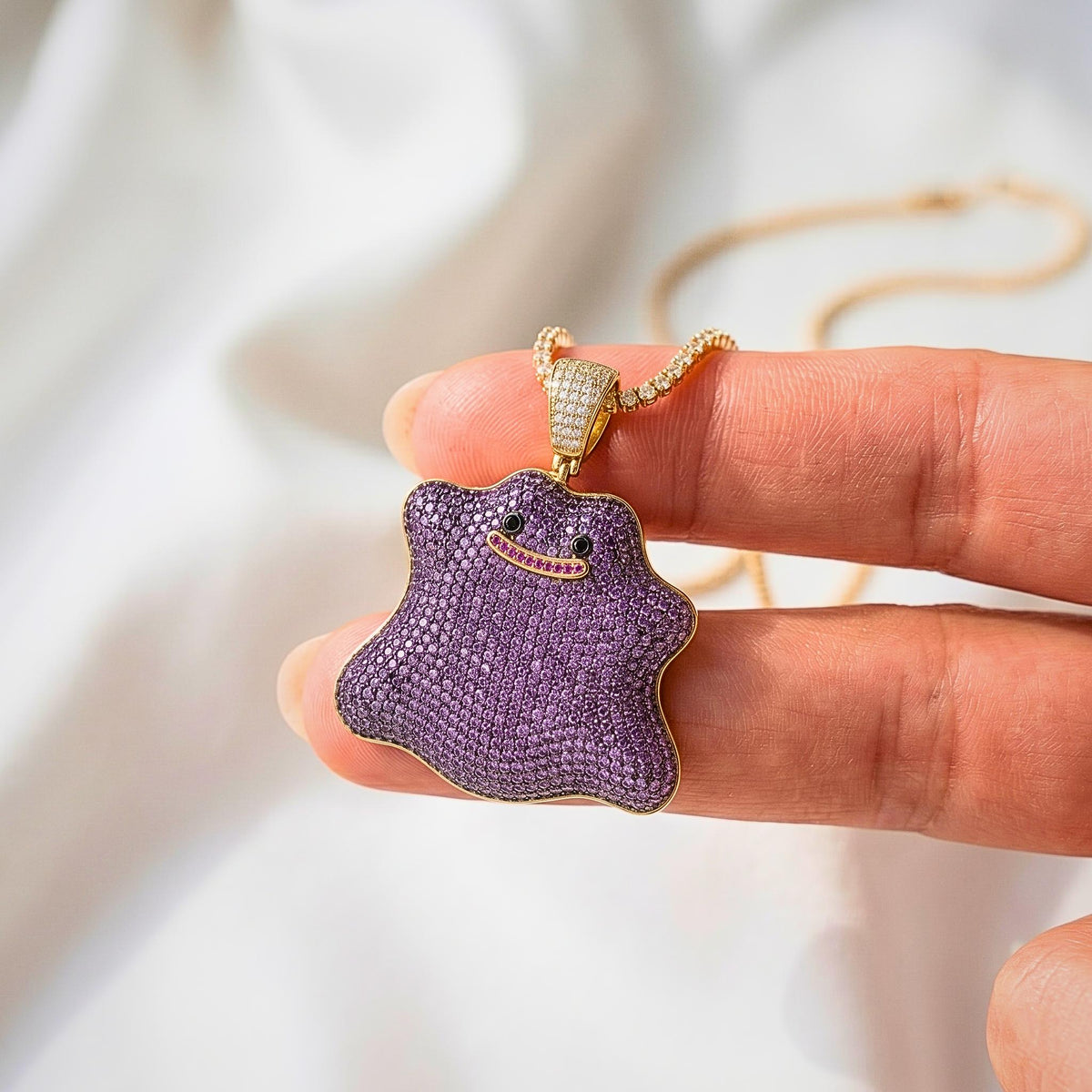 Rare Ditto Pendant 925 Sterling Silver Iced Out Pokemon Jewelry Micro  Anime Charm Geeky Gamer Gift Kawaii Pocket Monster gift for her/him