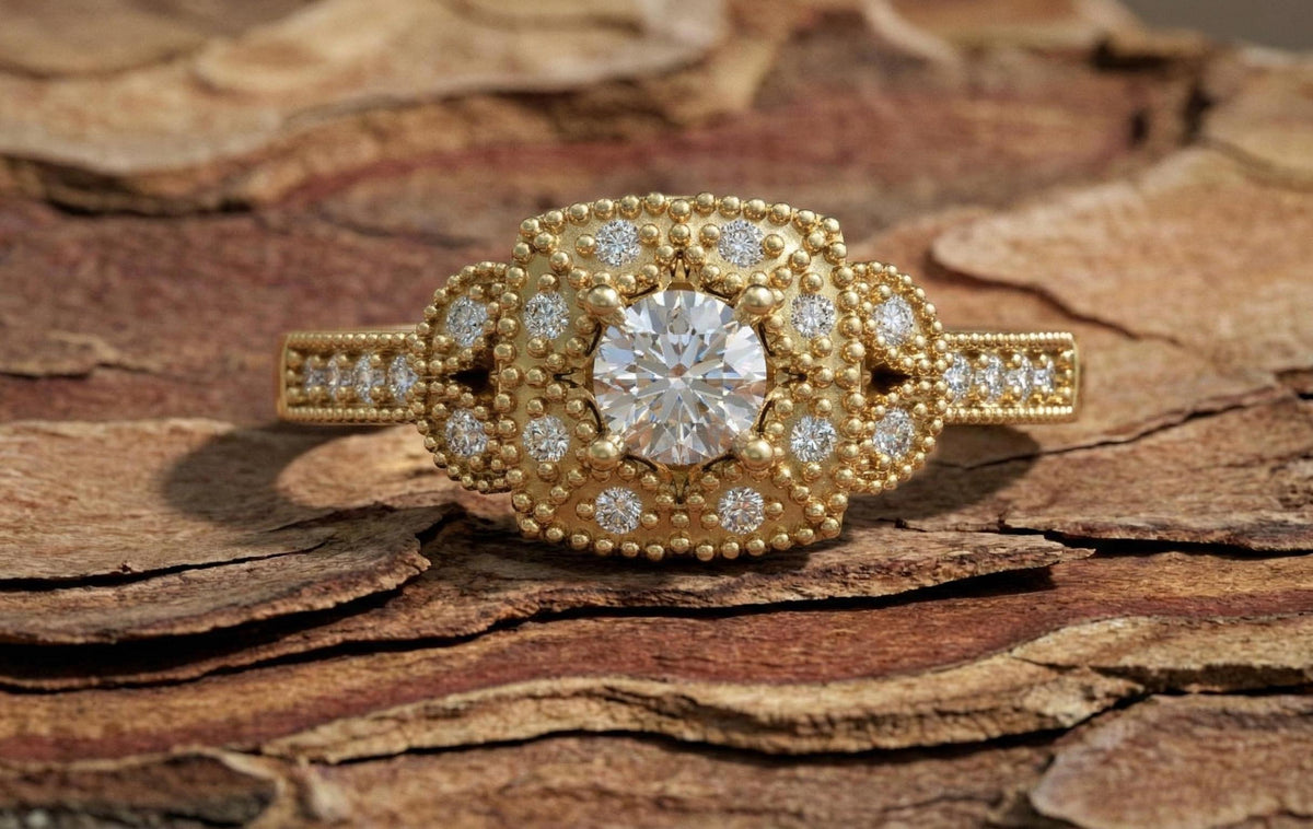 925 Sterling Silver Vintage Halo Engagement Ring for Women, Gold Plated Art Deco Diamond Ring, Promise Ring, Bridal Wedding Jewelry Gift