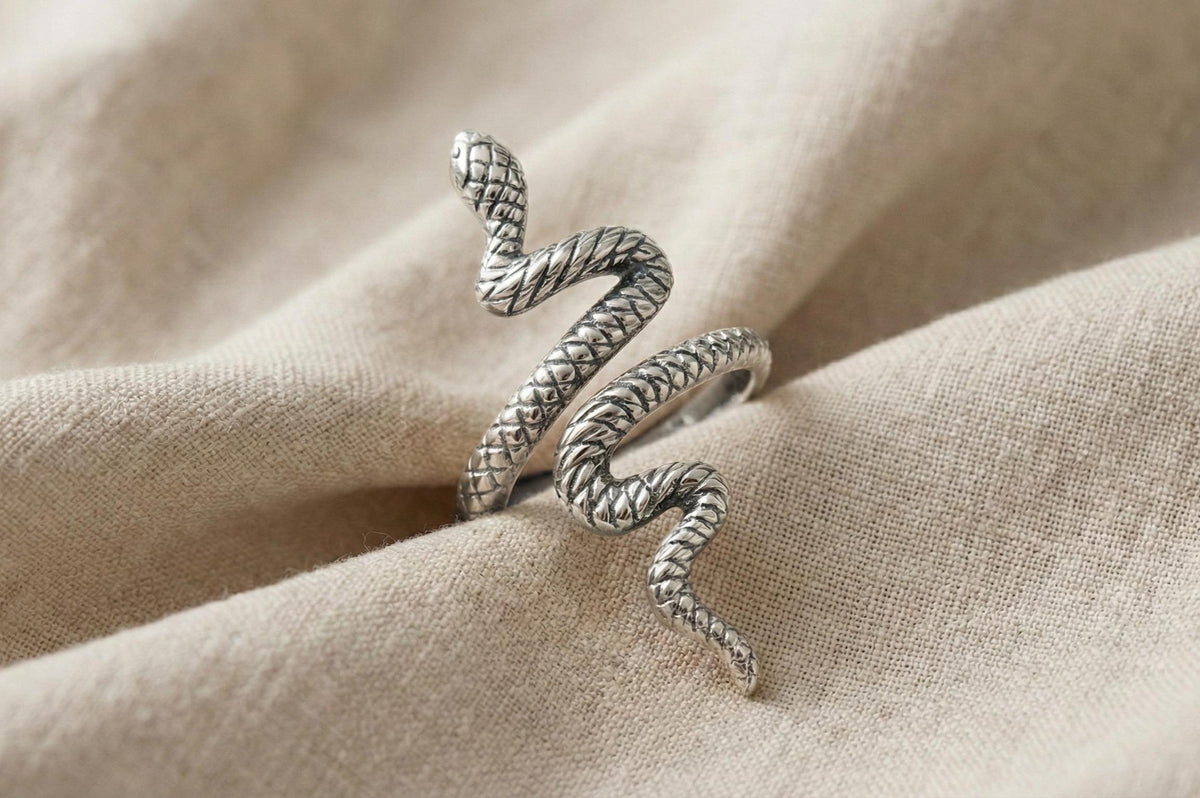Snake Ring 925 Sterling Silver Gold, Serpent Wrap Ring Adjustable, Statement Animal Ring, Minimalist Boho Jewelry Gift for Her
