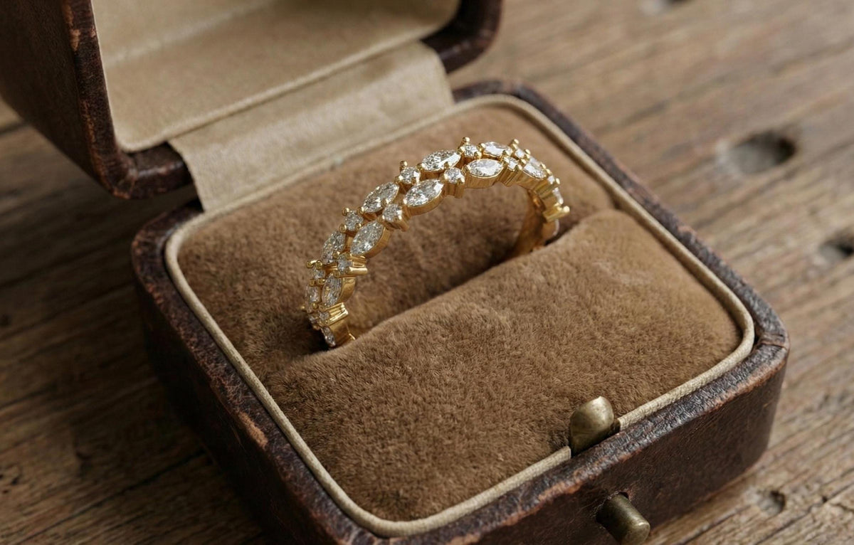 Gold Plated Sterling Silver Marquise Diamond Eternity Ring