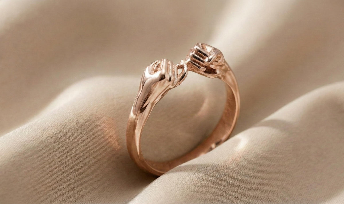 Gold Plated Sterling Silver Holding Hands Ring, Friendship Jewelry