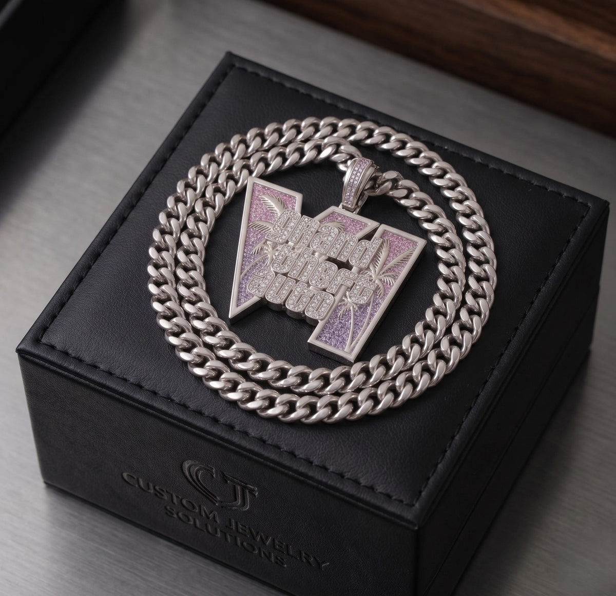 925 Silver GTA 6 Vice City Pendant, Gold Plated 6A CZ Iced Out Necklace, Grand Theft Auto Hip Hop Jewelry, Gamer Bling Chain Gift for Men