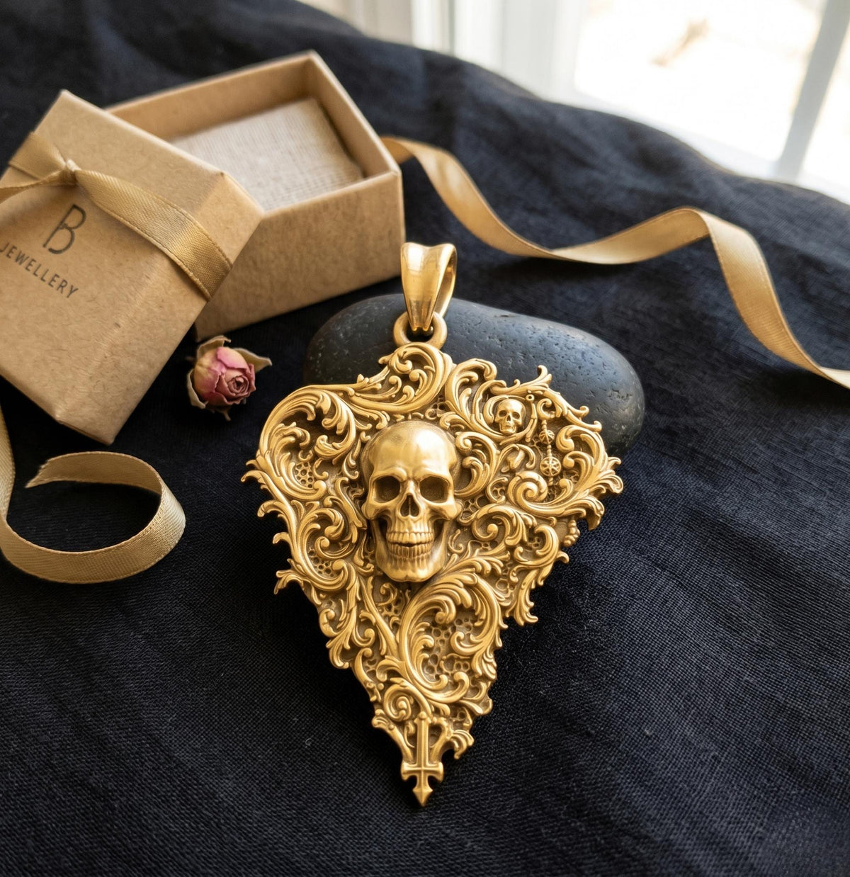 925 Sterling Silver Gothic Skull Pendant | Ornate Filigree Skeleton Necklace | Vintage Victorian Gothic Jewelry | Dark Academia Gift