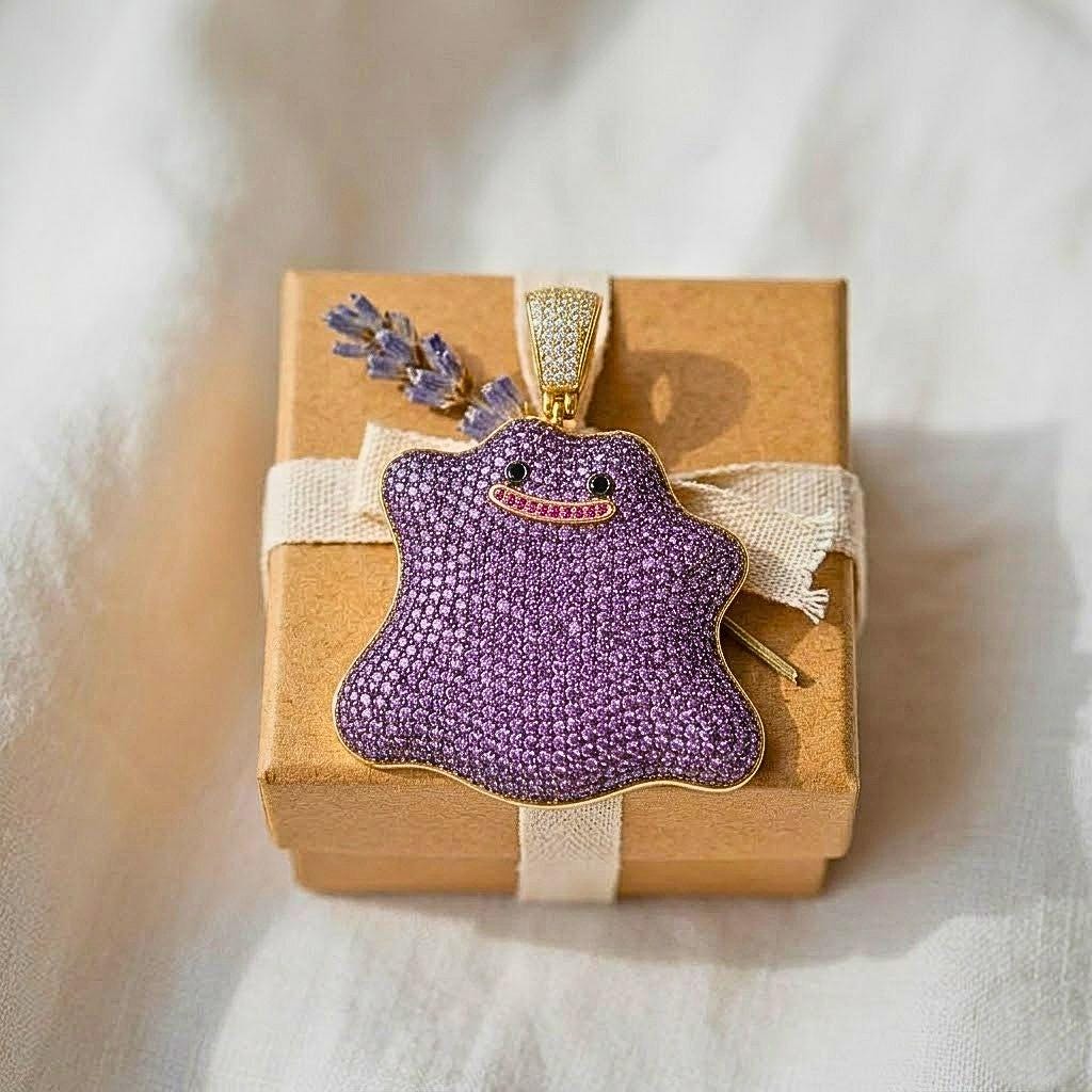 Rare Ditto Pendant 925 Sterling Silver Iced Out Pokemon Jewelry Micro  Anime Charm Geeky Gamer Gift Kawaii Pocket Monster gift for her/him