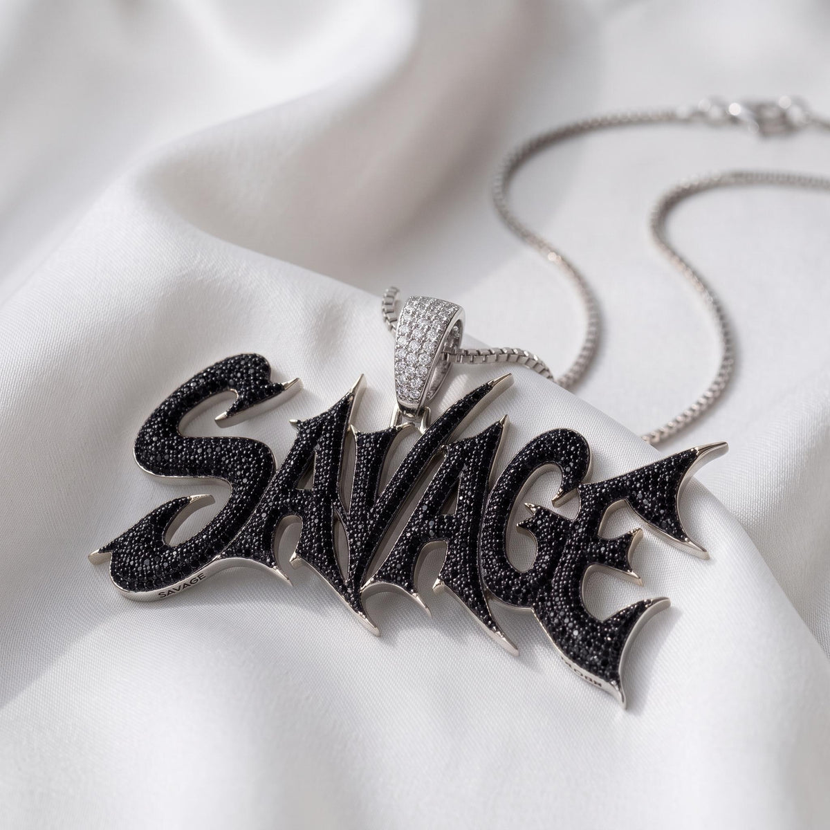 Rare Iced Out Savage Pendant | 925 Sterling Silver & Gold Plated Hip Hop Jewelry | Custom Rapper Pendant | Streetwear Gift for her/him