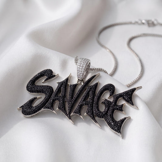 Rare Iced Out Savage Pendant | 925 Sterling Silver & Gold Plated Hip Hop Jewelry | Custom Rapper Pendant | Streetwear Gift for her/him