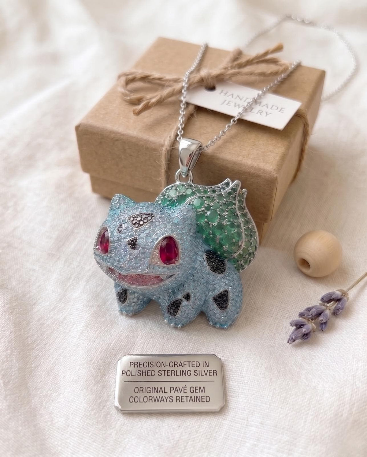 Rare Iced Out Bulbasaur Pokémon Pendant, 925 Sterling Silver & Gold Plated Gamers Jewelry  Anime Hip Hop gift for her/him