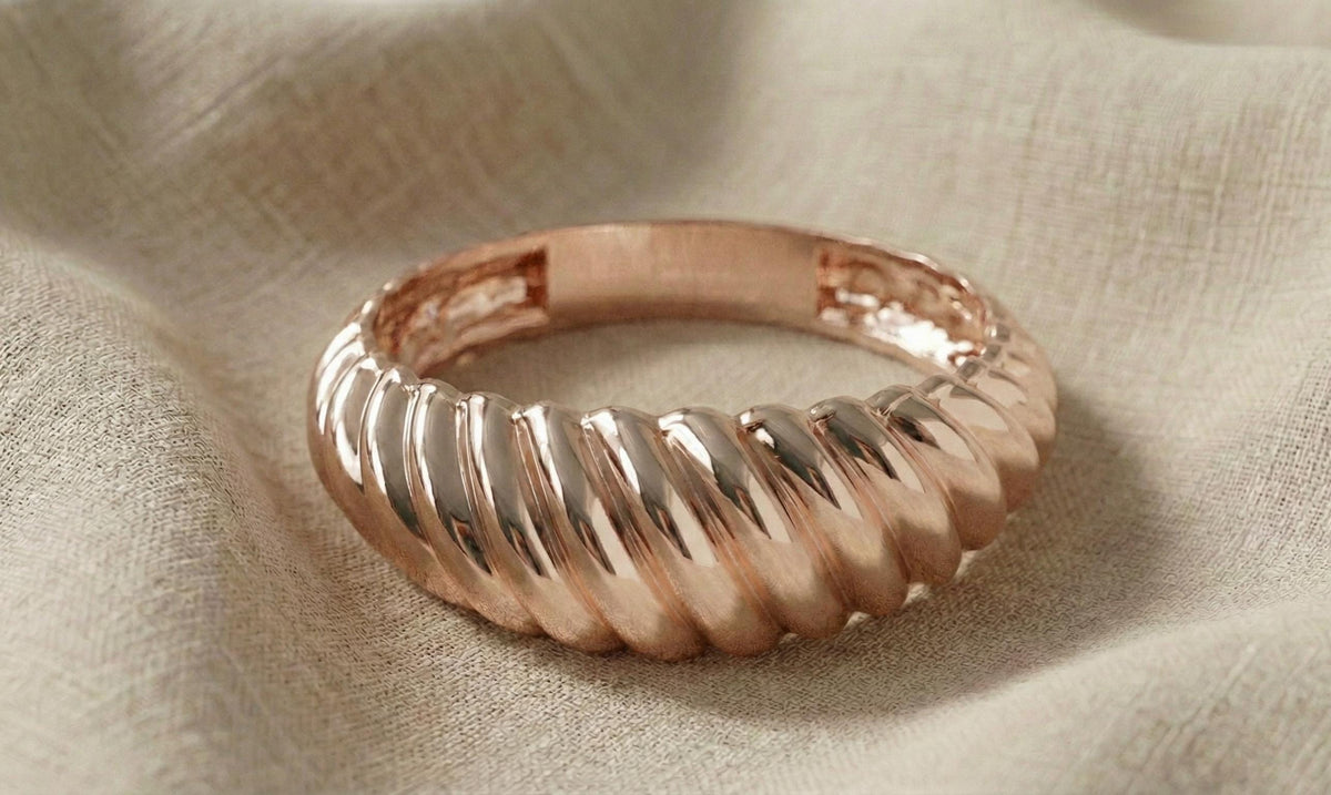 Silver Twisted Dome Ring, Bold Ribbed Statement Band, Minimalist Jewelry