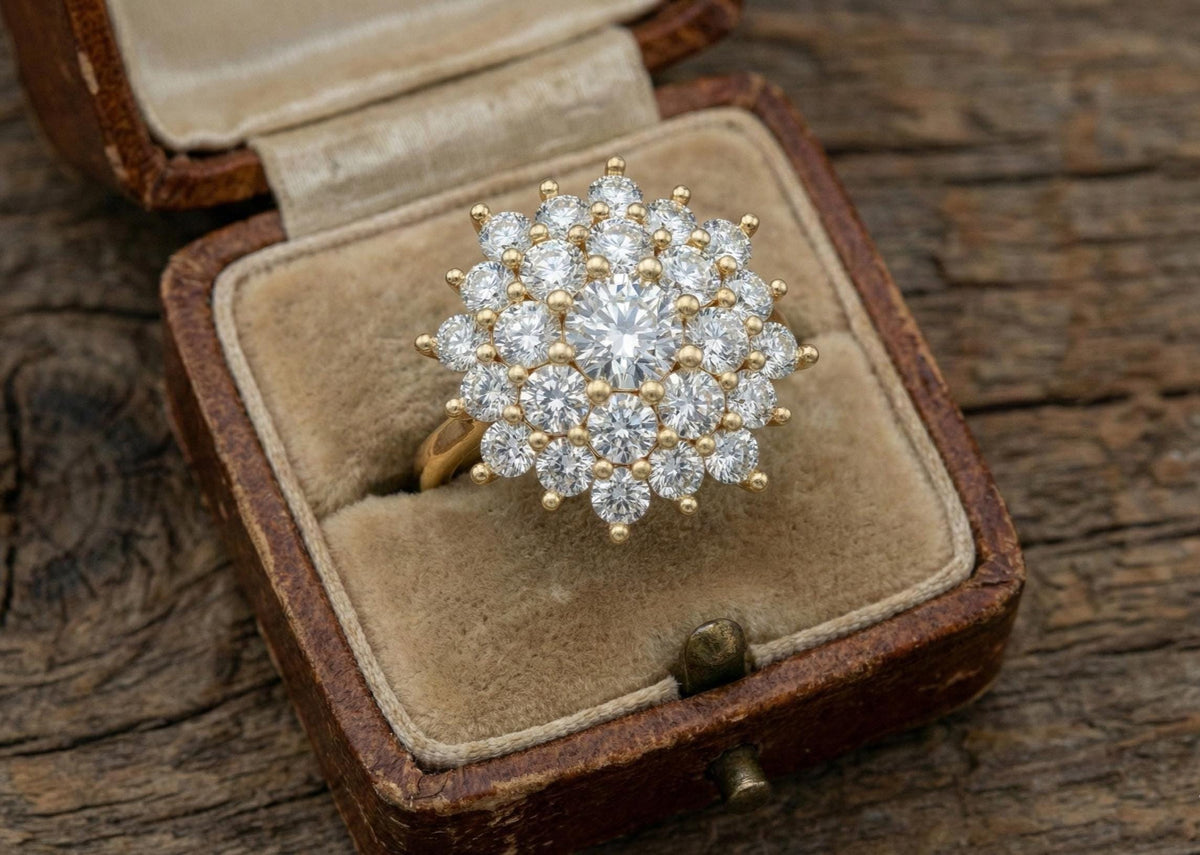 Sterling Silver Cluster Ring | Snowflake Halo Diamond Ring | Statement Engagement Ring | Bridal Jewelry Gift for Her