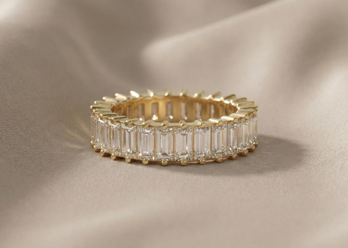 925 Sterling Silver Baguette Eternity Ring, Full Diamond Wedding Band, Minimalist Stackable, Luxury Promise Ring for Women, Gift For Her