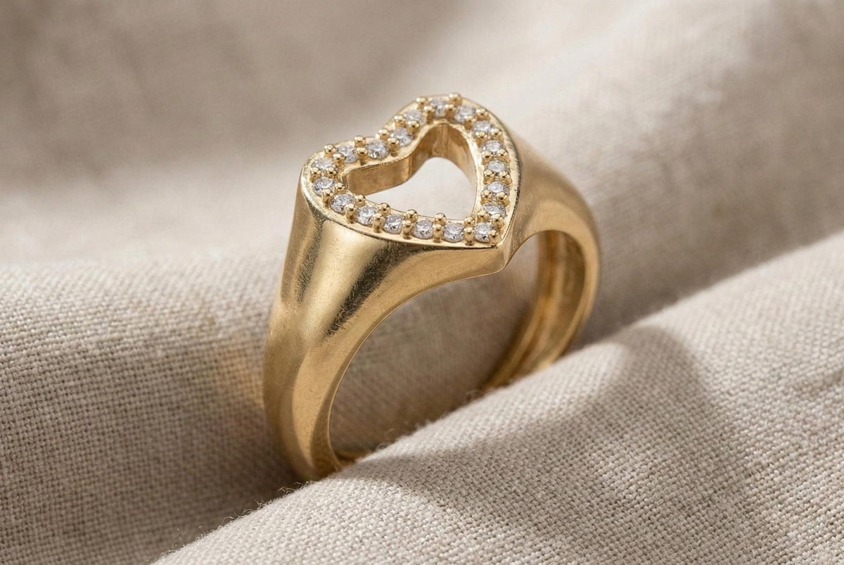 Gold Plated Sterling Silver Heart Ring, Diamond Promise Ring, Gift For Her, Dainty Heart Ring