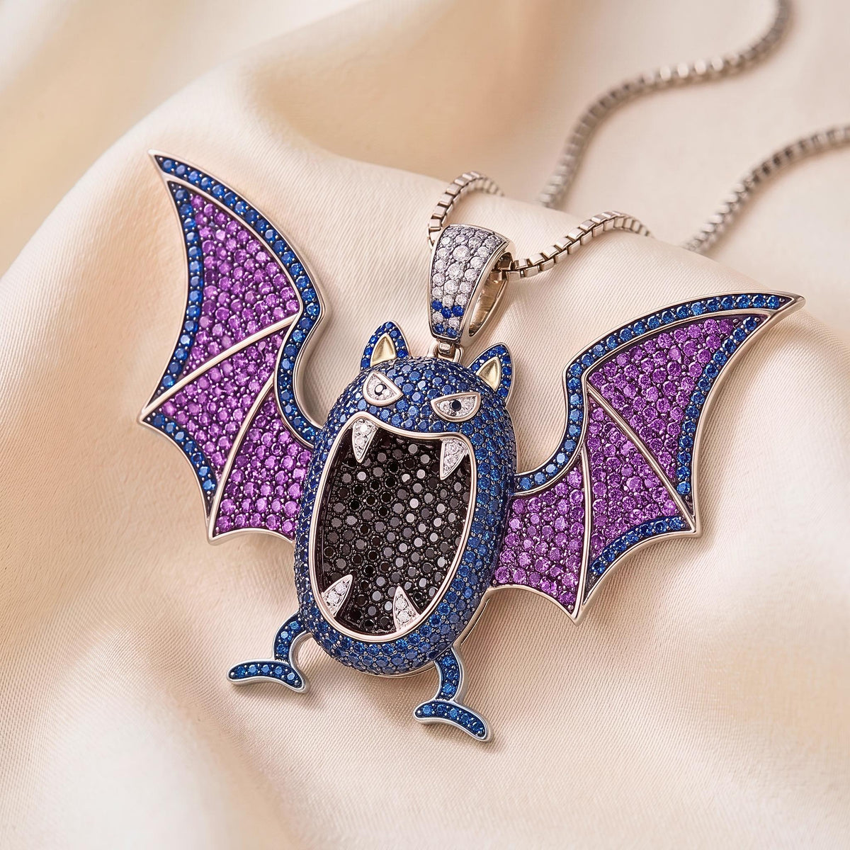 Rare Iced Out Golbat Pokémon Pendant 925 Sterling Silver • Custom Bat Jewelry • Halloween Hip Hop Charm • Gamer Nostalgia Gift for her/him
