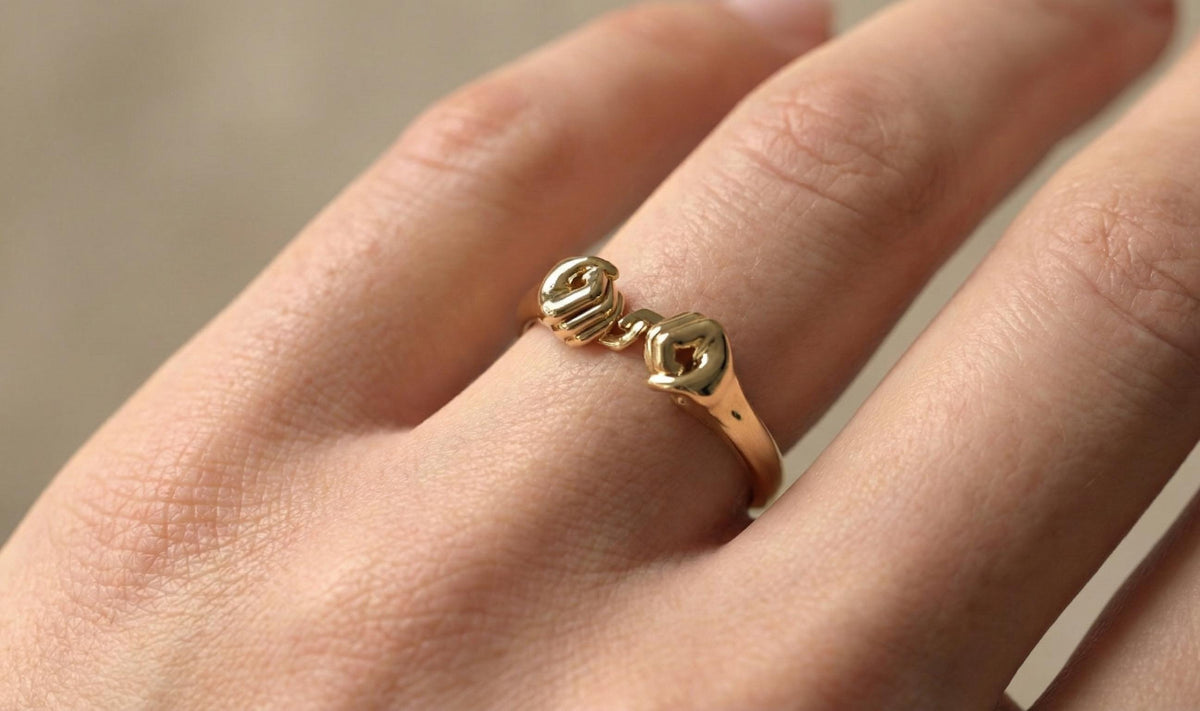 Gold Plated Sterling Silver Holding Hands Ring, Friendship Jewelry
