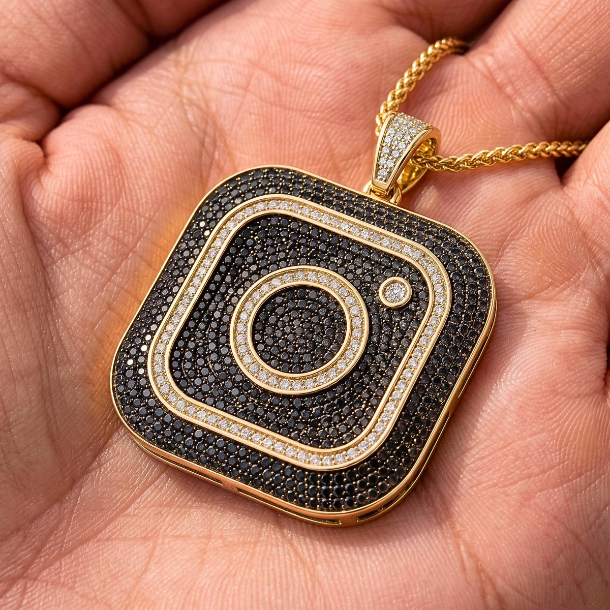 Rare Iced Out Instagram Logo Pendant | 925 Sterling Silver | Gold Plated Hip Hop Jewelry | Micro Pave Charm | Influencer Gift for her/him