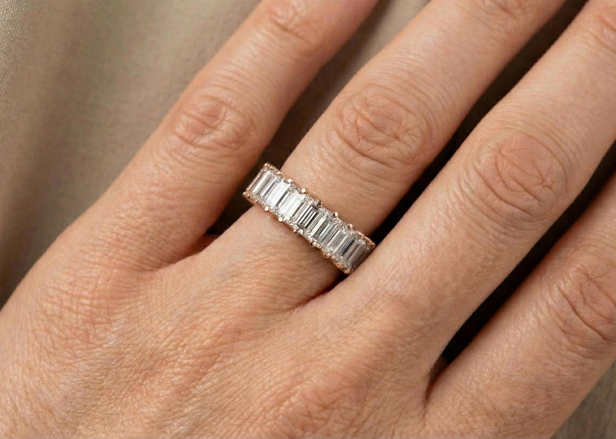 925 Sterling Silver Baguette Eternity Ring, Full Diamond Wedding Band, Minimalist Stackable, Luxury Promise Ring for Women, Gift For Her
