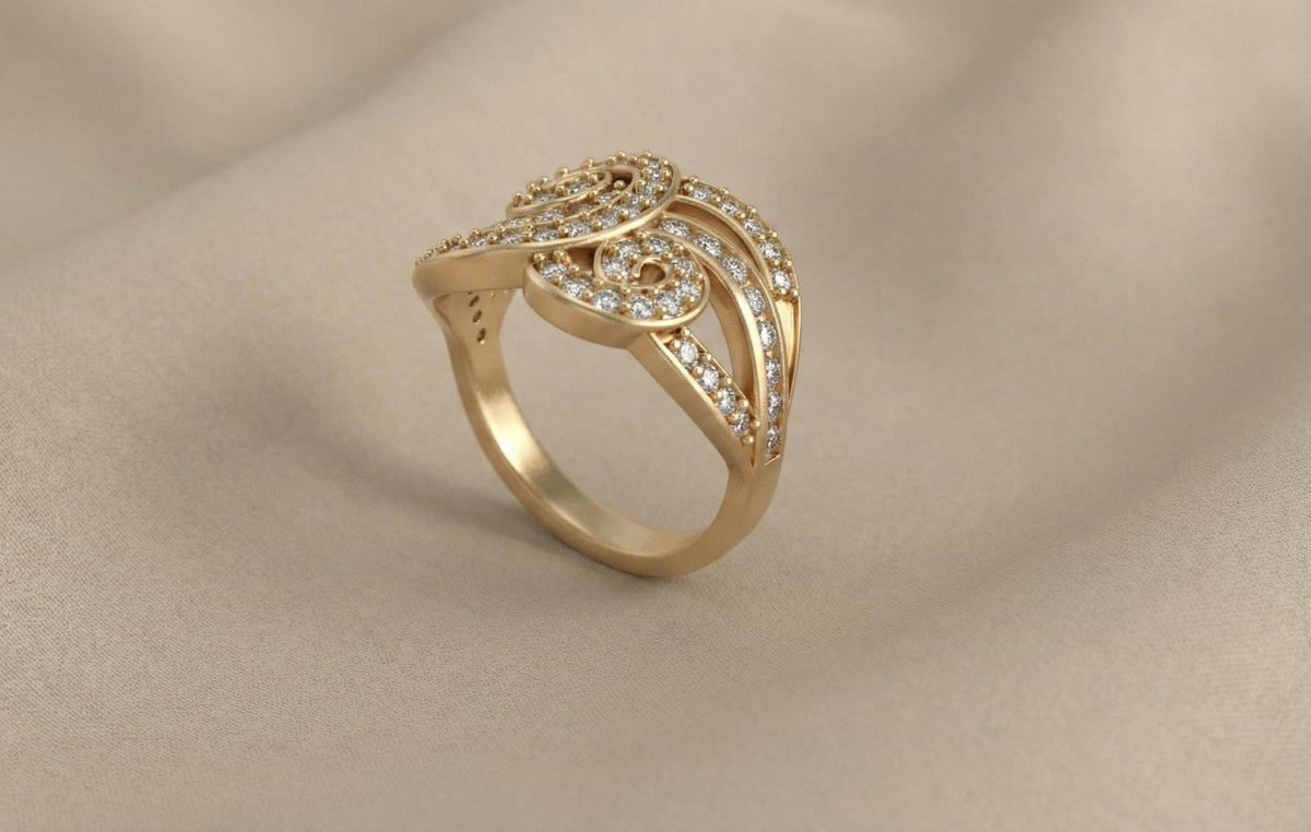 925 Sterling Silver Infinity Swirl Ring, Gold Plated Pave CZ Statement Ring, Luxury Designer Cocktail Ring for Women, Gift For Her