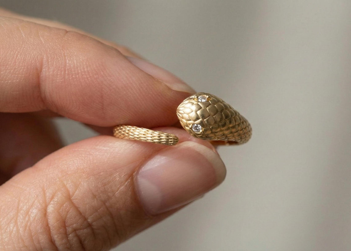 925 Sterling Silver Snake Ring, Gold  Serpent Ring, Diamond Eye Snake Ring, Adjustable Statement Ring, Women Fine Jewellery Gift for her/him