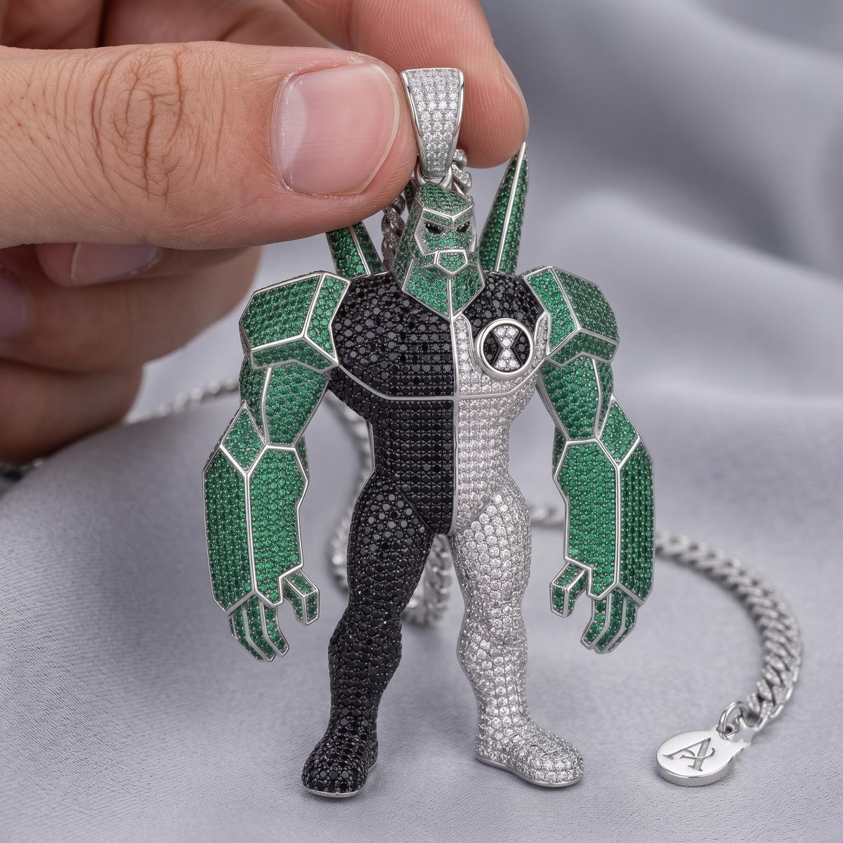 Rare Iced Out Ben 10 Diamond head Pendant | Custom 925 Sterling Silver Cartoon Jewelry | Hip Hop Character | Gold Plated Gift for him/her
