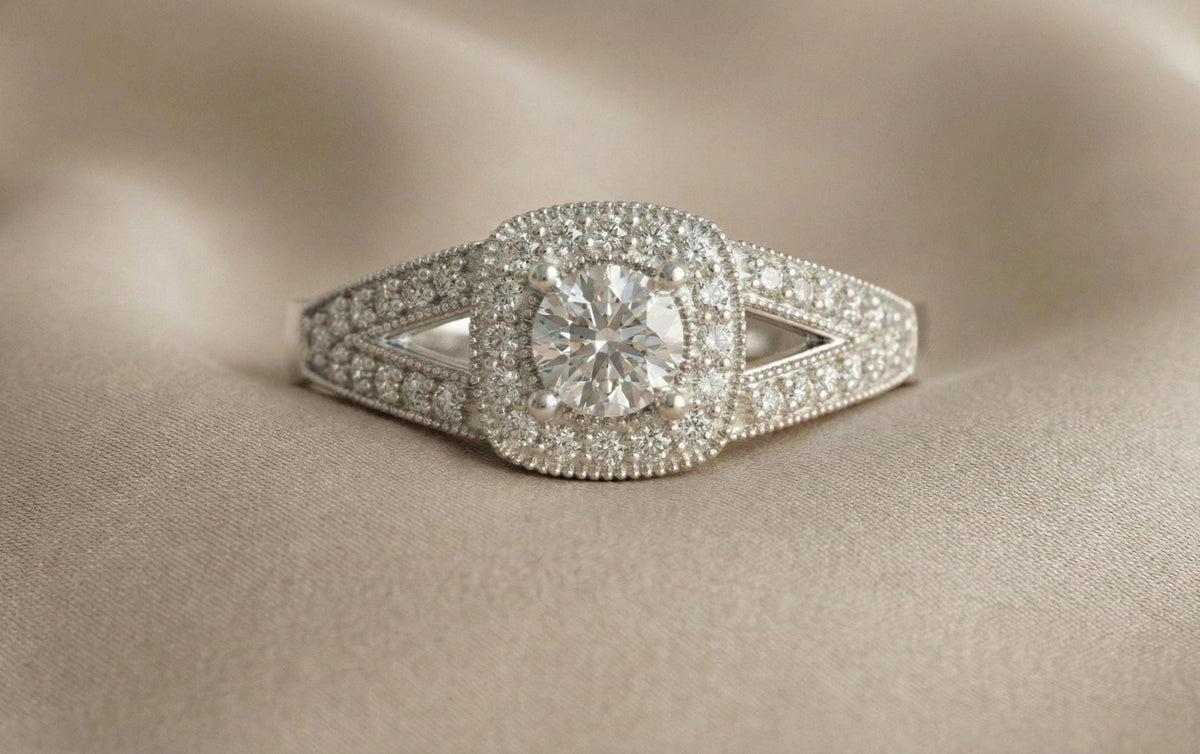 925 Sterling Silver Halo Engagement Ring, Round Cut Diamond Ring, Vintage Split Shank Promise Ring, Bridal Anniversary Gift for Her