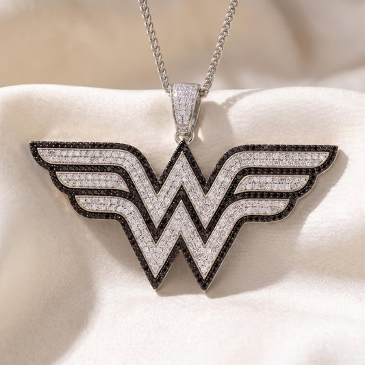 Rare Iced Out Wonder Woman Pendant | 925 Sterling Silver DC Superhero Jewelry | Gold Plated Comic Necklace | Hip Hop Bling gift for her