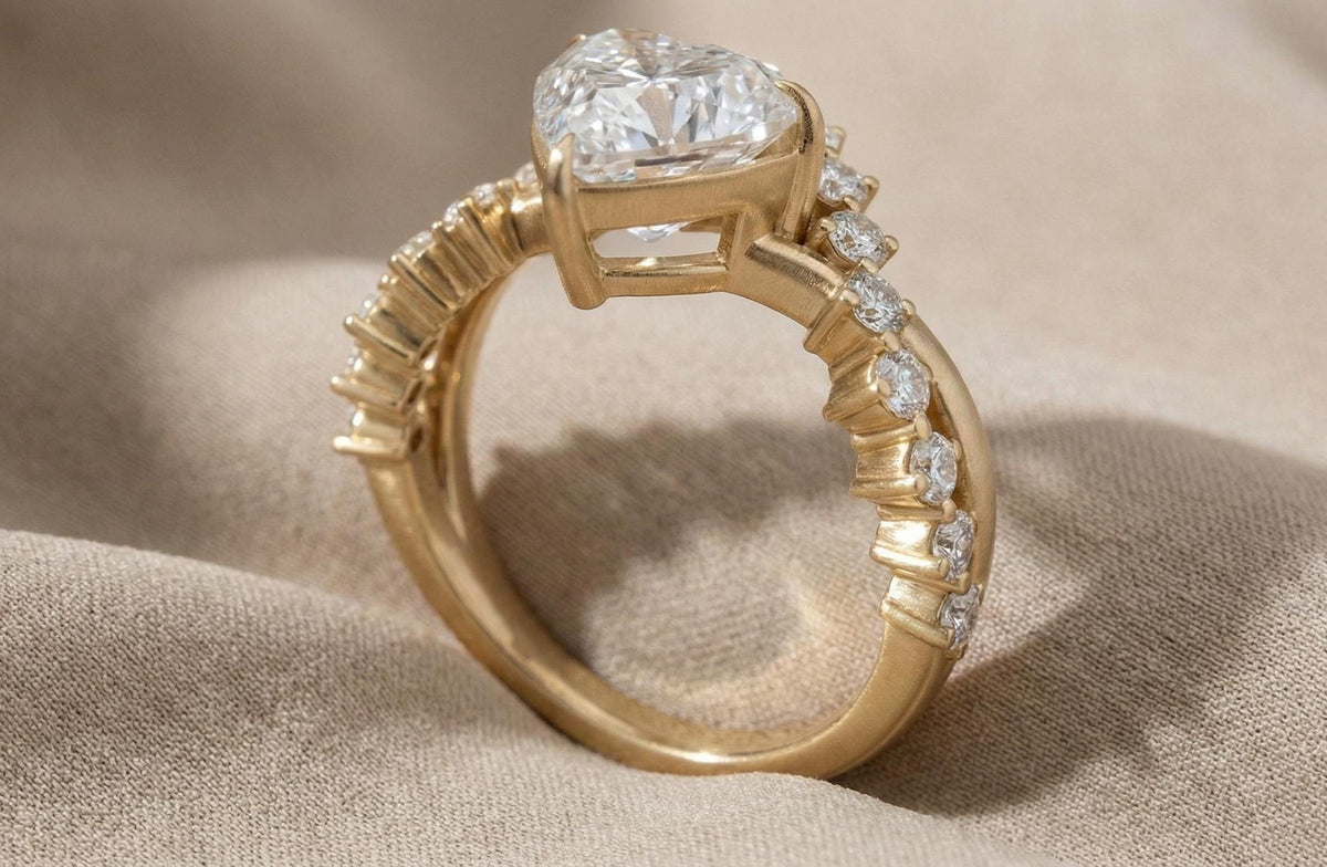 Gold Plated Sterling Silver Heart Diamond Halo Engagement Ring