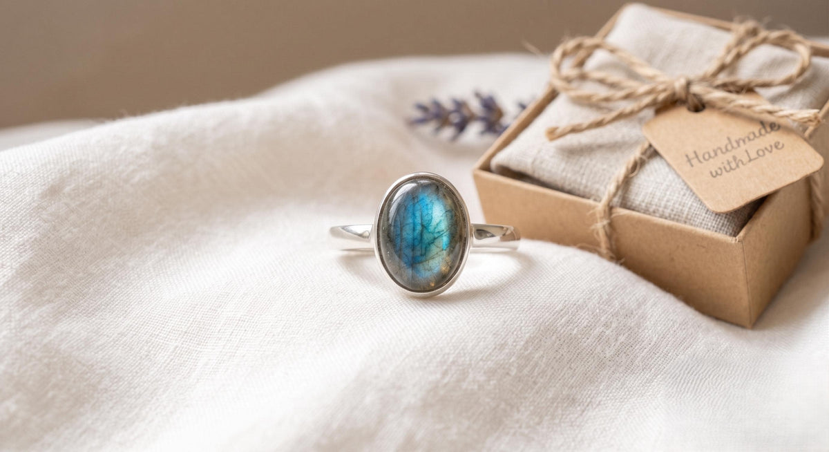 Natural Blue Labradorite Ring | 925 Sterling Silver Oval Bezel Ring | Nature Inspired Boho Jewelry | Statement Gemstone Ring | Gift for Her