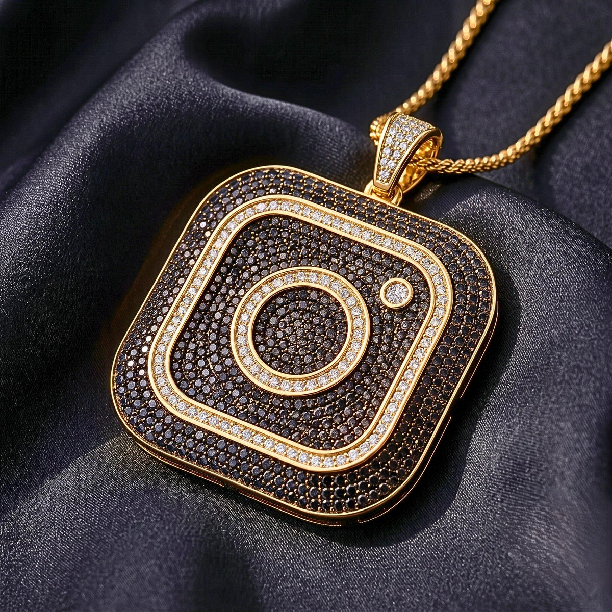 Rare Iced Out Instagram Logo Pendant | 925 Sterling Silver | Gold Plated Hip Hop Jewelry | Micro Pave Charm | Influencer Gift for her/him