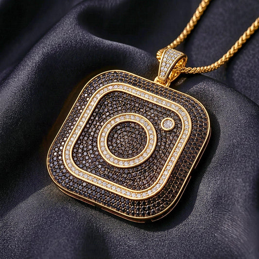 Rare Iced Out Instagram Logo Pendant | 925 Sterling Silver | Gold Plated Hip Hop Jewelry | Micro Pave Charm | Influencer Gift for her/him