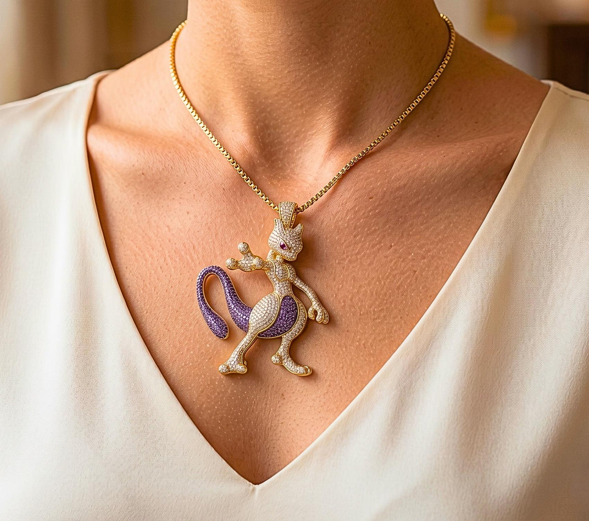 Rare Mewtwo Pendant 925 Sterling Silver Custom Pokemon Jewelry Geeky Gamer Gift Anime Necklace Charm Retrot Monster gift for him/yourself