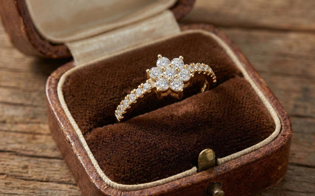 925 Sterling Silver Flower Cluster Ring, Gold Plated Diamond CZ Floral Engagement Ring, Dainty Promise Ring for Women, Gift For Her