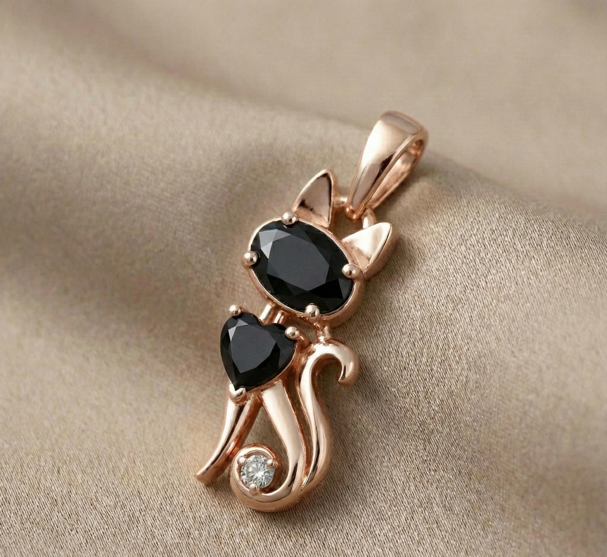 Gold Plated Sterling Silver Black Cat Necklace, Onyx Animal Charm
