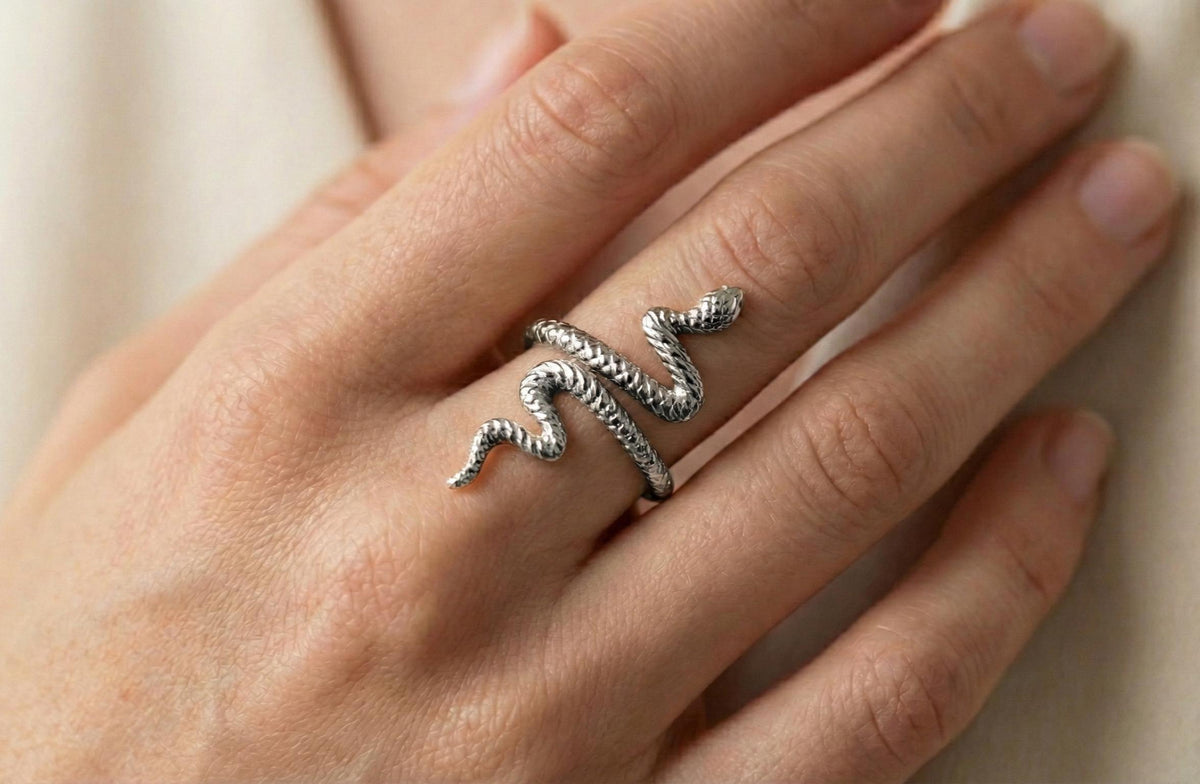 Snake Ring 925 Sterling Silver Gold, Serpent Wrap Ring Adjustable, Statement Animal Ring, Minimalist Boho Jewelry Gift for Her