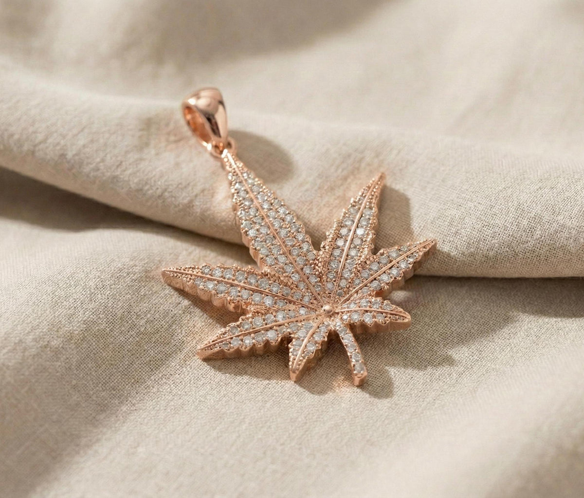 Silver Marijuana Leaf Pendant – Iced Out White Zircon Hip Hop Jewelry, Sparkling Leaf Charm, Bling Statement Pendant, Gift for Men & Women