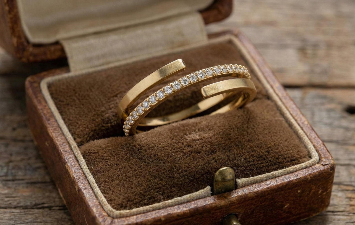 Gold Plated Sterling Silver Open Ring, Cubic Zirconia Stackable Ring