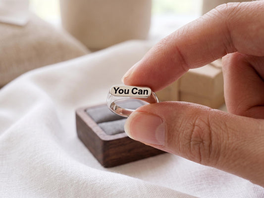 Inspirational "You Can" Signet Ring | 925 Sterling Silver, Yellow & Rose Gold Plated Affirmation Jewelry | Motivational Gift for Her/him