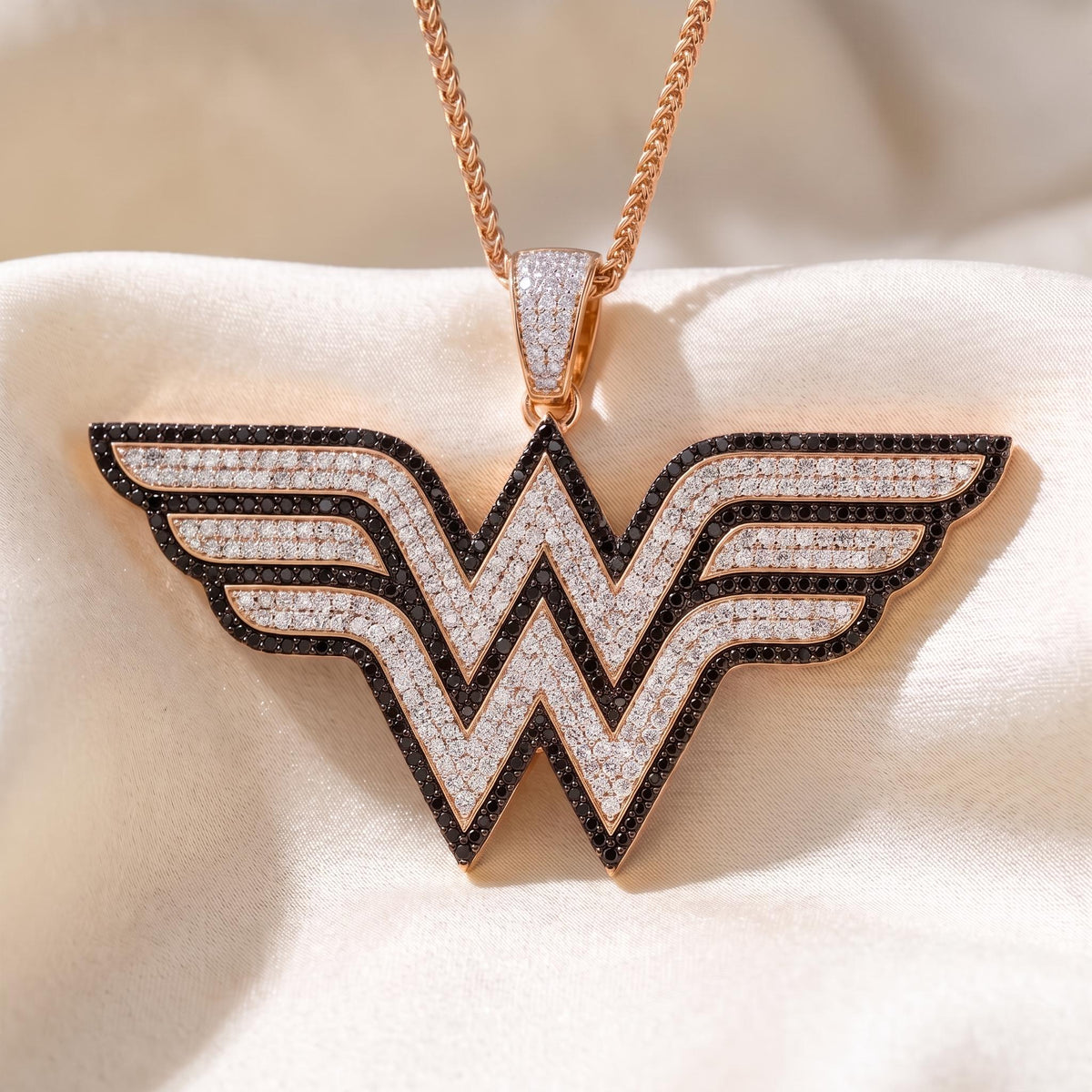 Rare Iced Out Wonder Woman Pendant | 925 Sterling Silver DC Superhero Jewelry | Gold Plated Comic Necklace | Hip Hop Bling gift for her