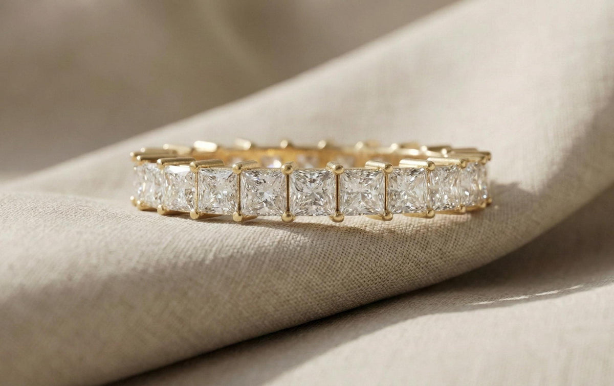 925 Sterling Silver Princess Cut Diamond Eternity Band, Gold Wedding Ring, Bridal Anniversary Ring, Luxury Stackable Band ,Dainty Gift