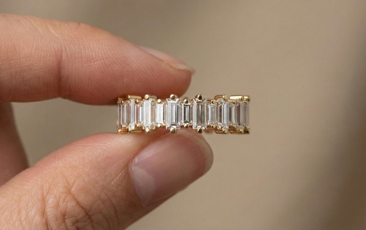 Baguette Cut 925 Sterling Silver Eternity Band Ring, Gold Vermeil Wedding Band, Full Baguette Stackable Ring, Minimalist Bridal Gift