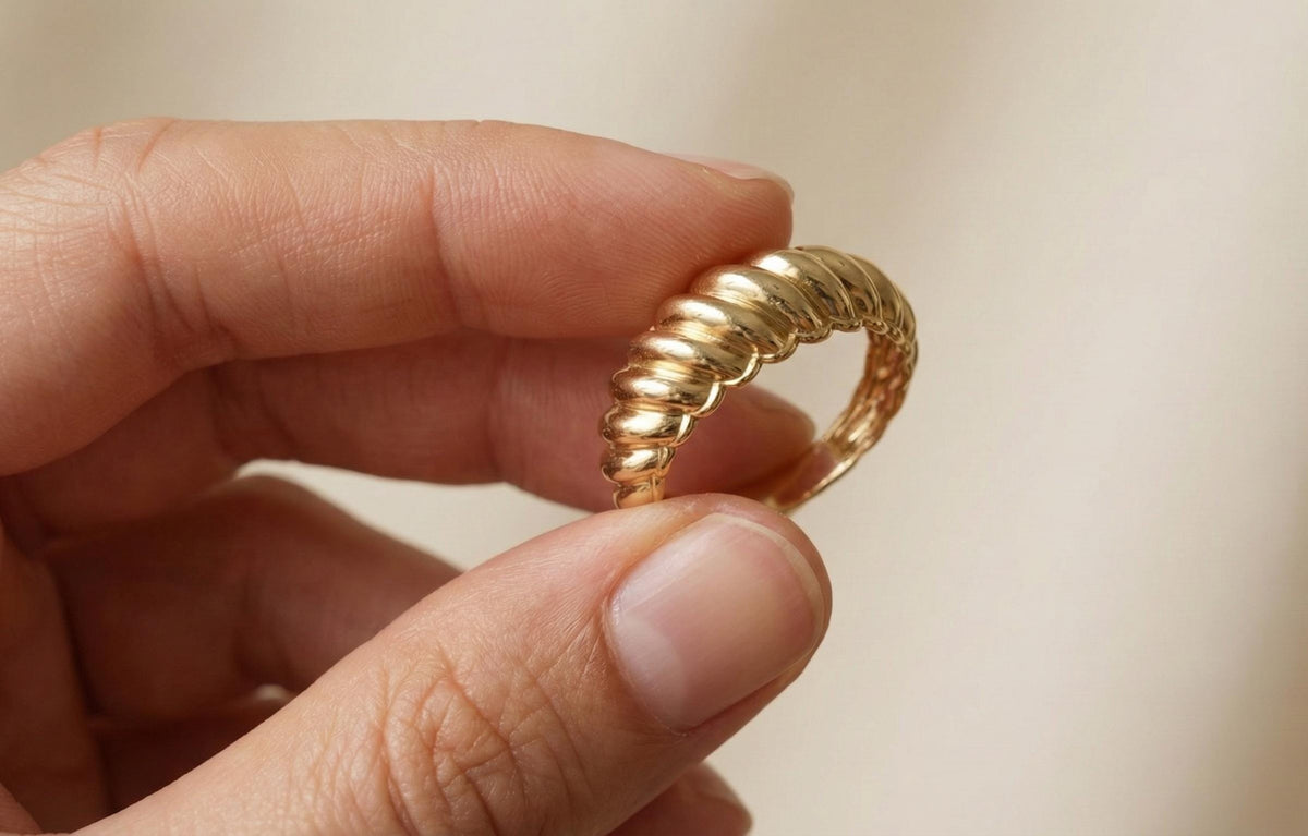 Silver Twisted Dome Ring, Bold Ribbed Statement Band, Minimalist Jewelry