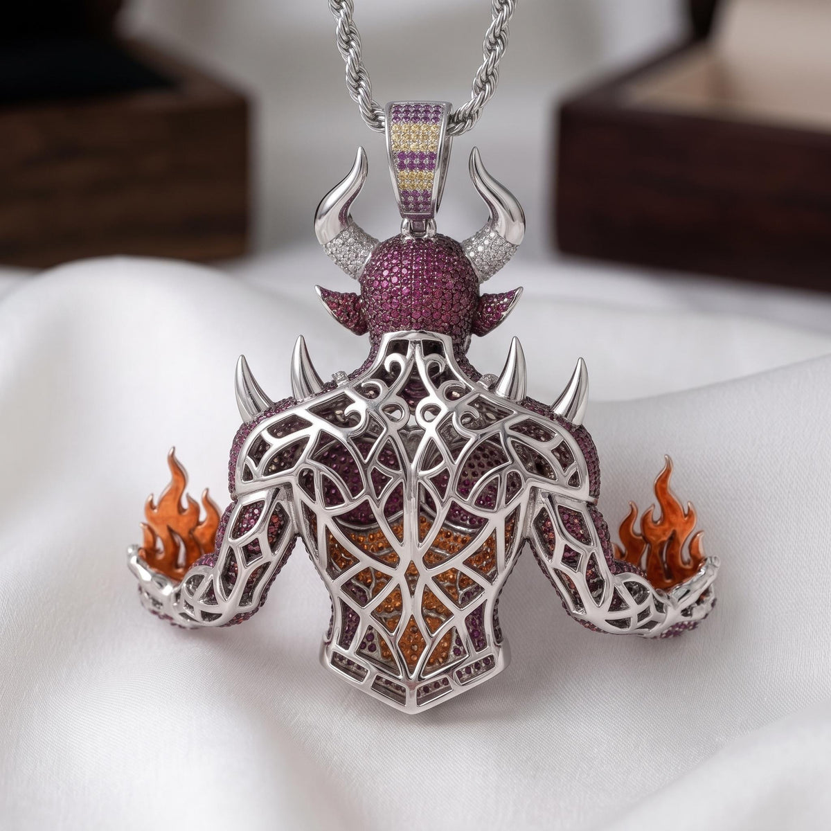 Rare Iced Out Demon Pendant | 925 Sterling Silver Halloween Jewelry | Yellow & Rose Gold Plated Hip Hop Devil Charm Gift for him/her
