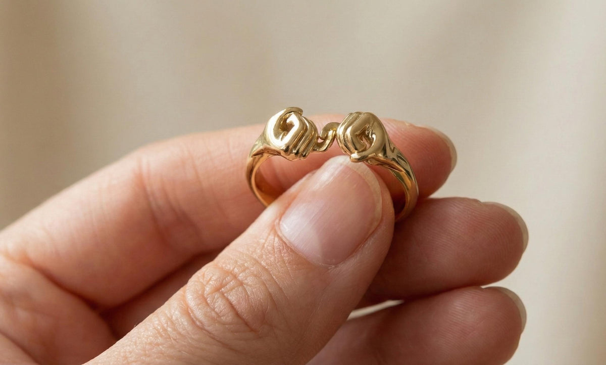 Gold Plated Sterling Silver Holding Hands Ring, Friendship Jewelry