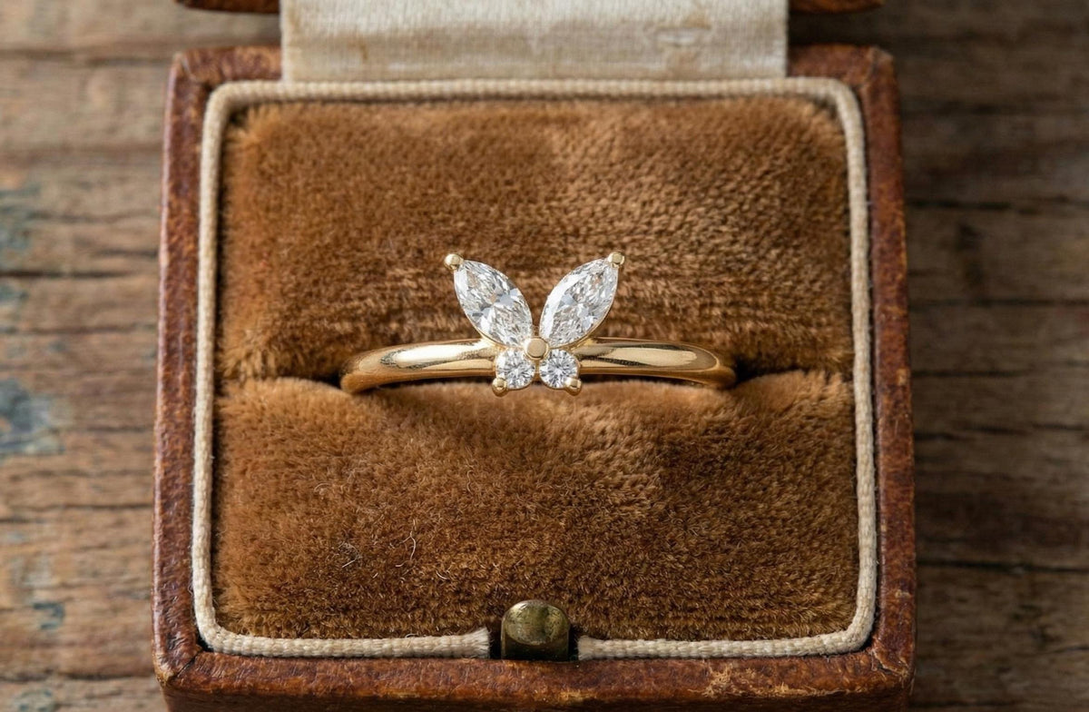 Butterfly Ring 925 Sterling Silver Gold, Marquise Diamond Style Ring, Dainty Minimalist Engagement Ring, Promise Ring Gift for Her
