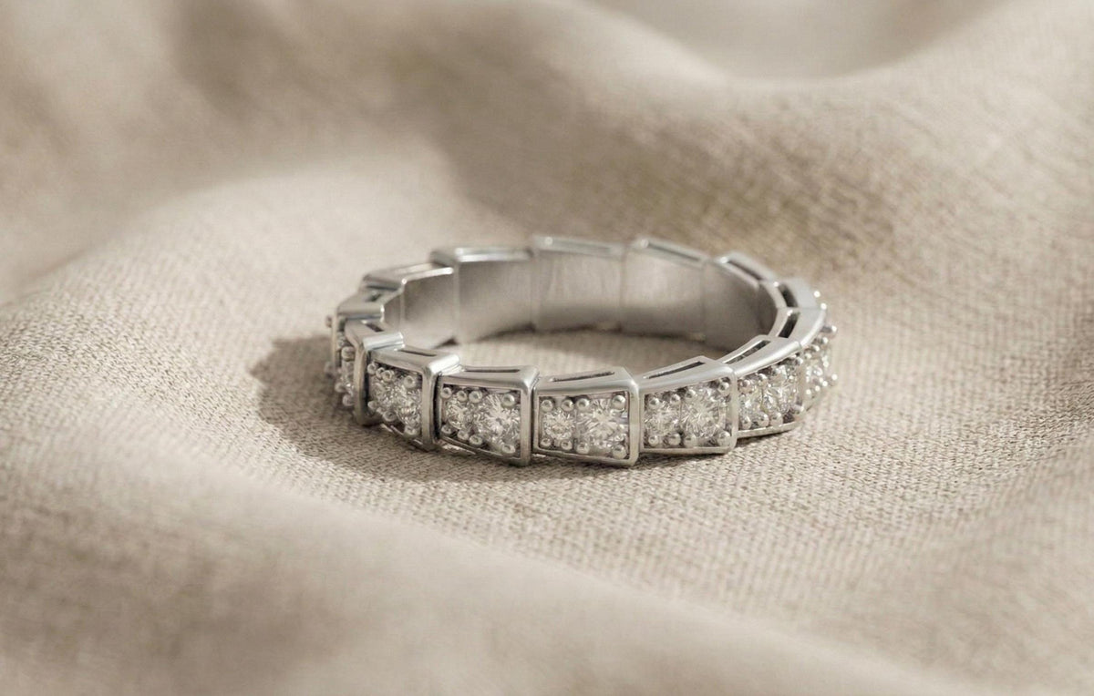 Gold Vermeil Geometric Eternity Band, CZ Diamond Sterling Silver Stacking Ring