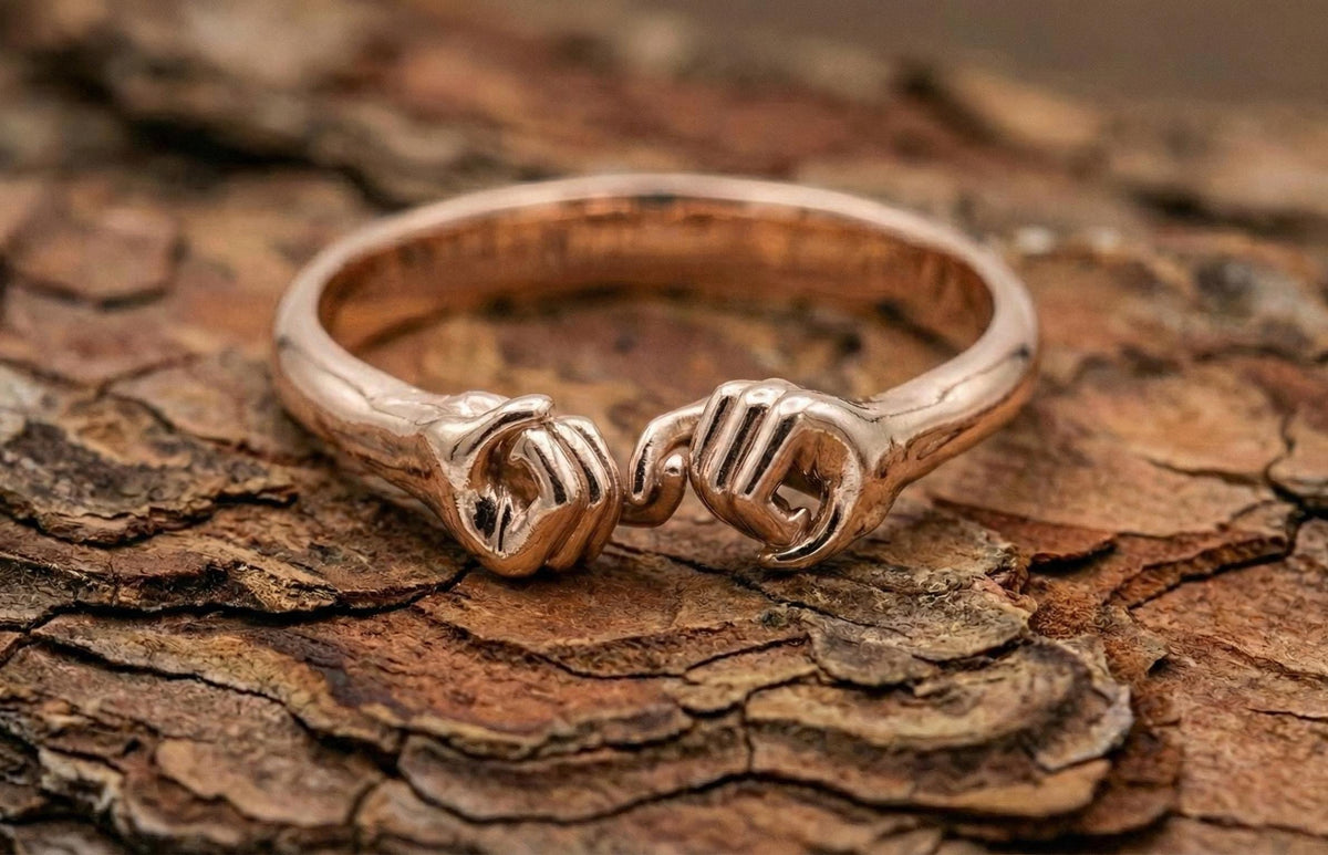 Gold Plated Sterling Silver Holding Hands Ring, Friendship Jewelry