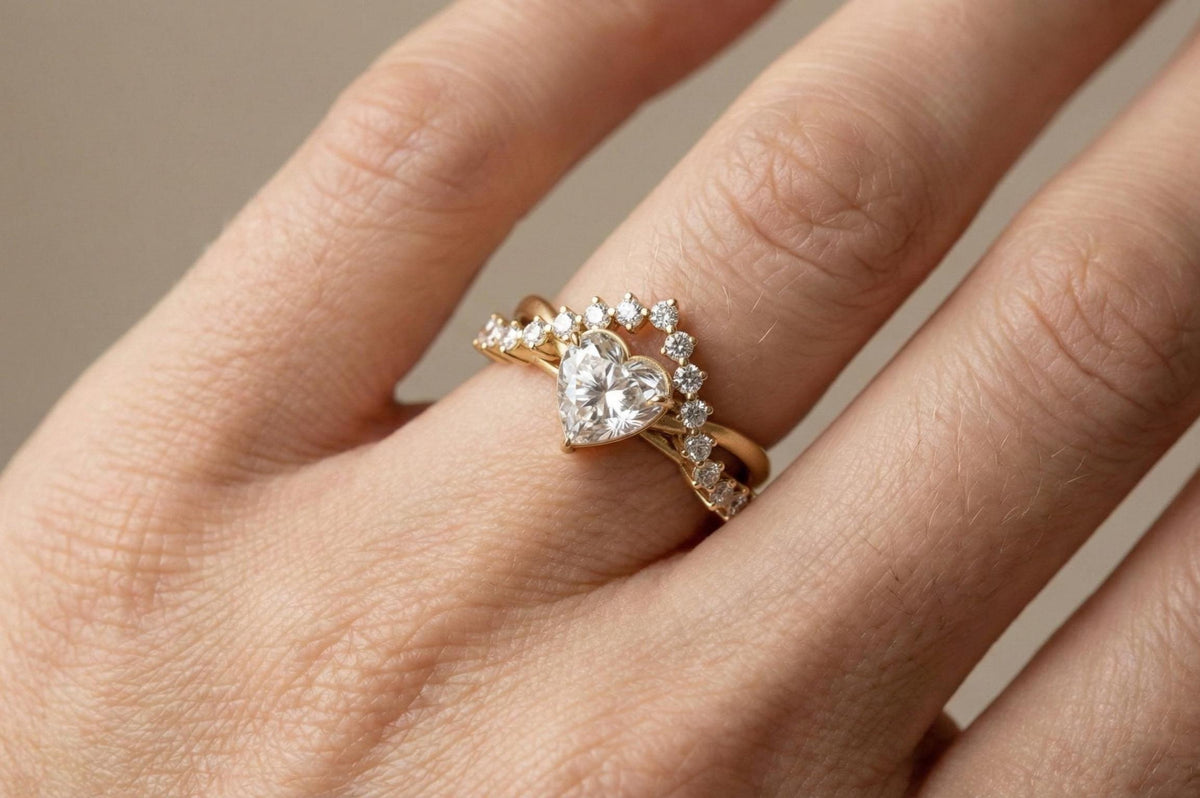Gold Plated Sterling Silver Heart Diamond Halo Engagement Ring