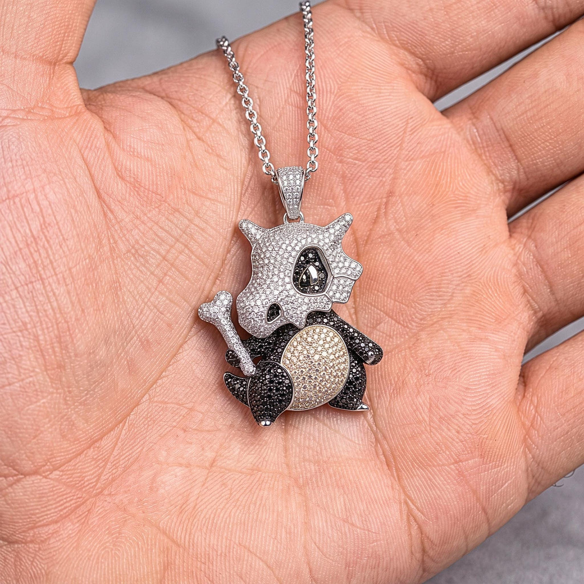 Rare Iced Out Cubone Pokémon Pendant, 925 Sterling Silver Custom Jewelry , Yellow & Rose Gold Plated Anime Charm, Gamer Gift For Him/her