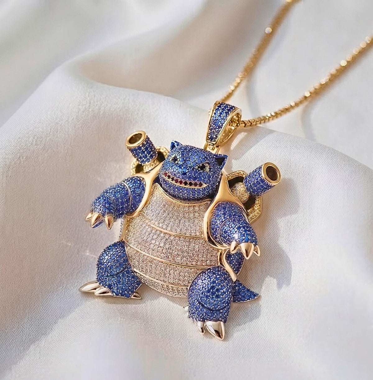 Rare Iced Out Blastoise Pokémon Pendant | 925 Sterling Silver Gold Plated | Custom Pokemon Jewelry | Rare Anime Gamer Charm Gift for her/him