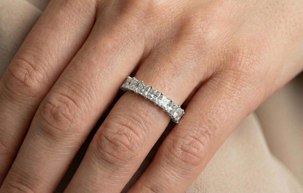 925 Sterling Silver Princess Cut Diamond Eternity Band, Gold Wedding Ring, Bridal Anniversary Ring, Luxury Stackable Band ,Dainty Gift