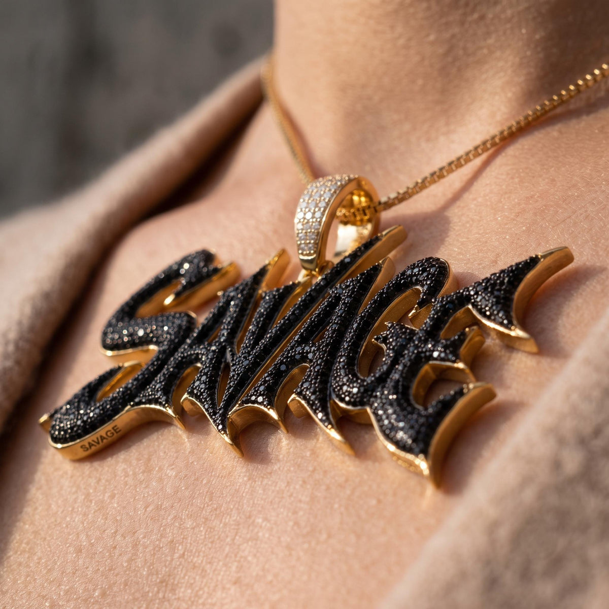 Rare Iced Out Savage Pendant | 925 Sterling Silver & Gold Plated Hip Hop Jewelry | Custom Rapper Pendant | Streetwear Gift for her/him