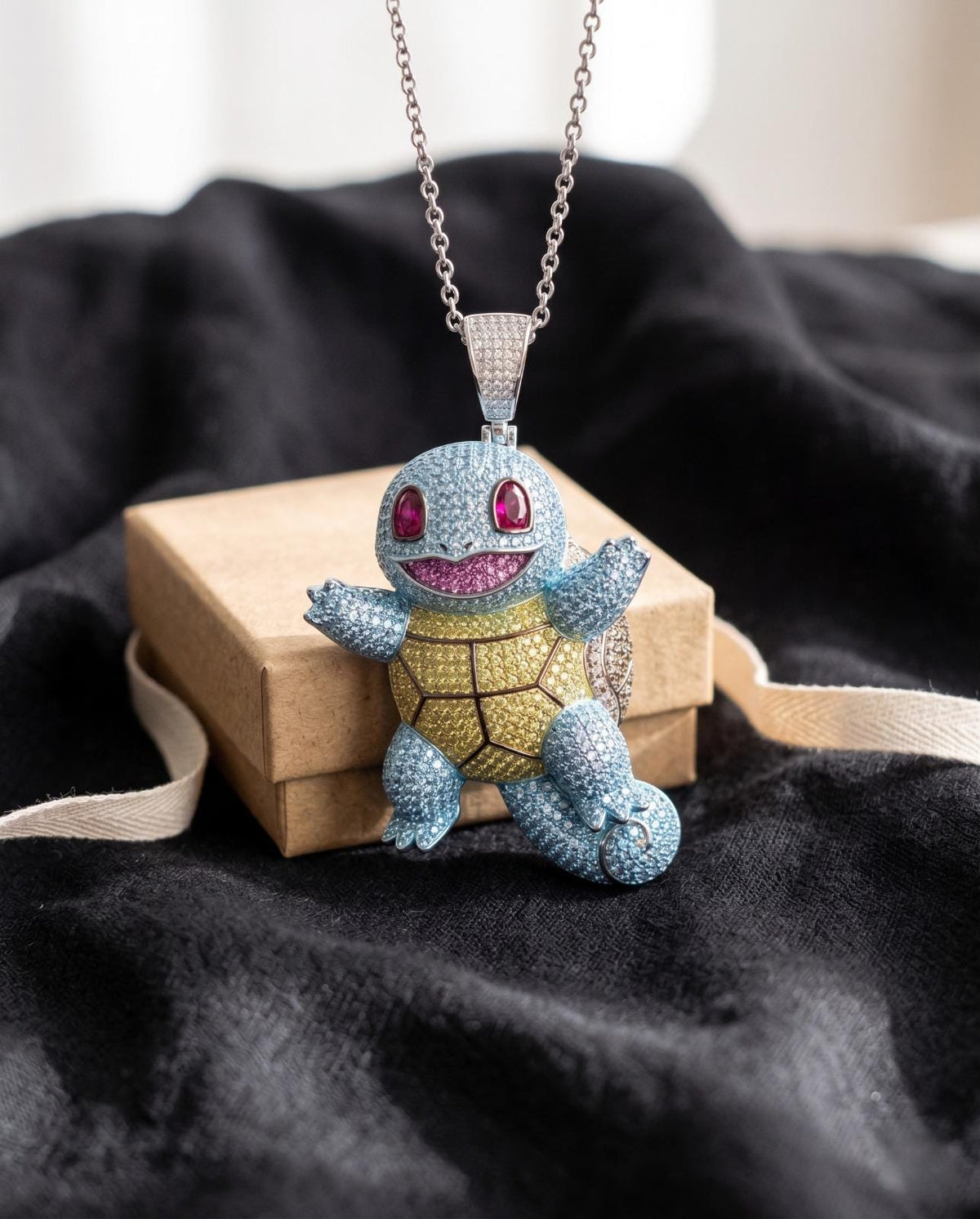 Rare Iced Out Squirtle Pendant | Solid 925 Sterling Silver & Gold Plated  Gamer Gift Anime jewelry Gift for her/him